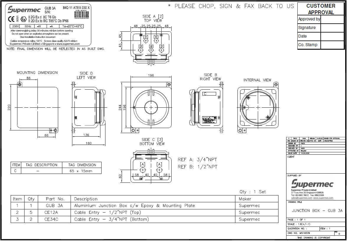 Autocad drawing Junction Box GUB 3A